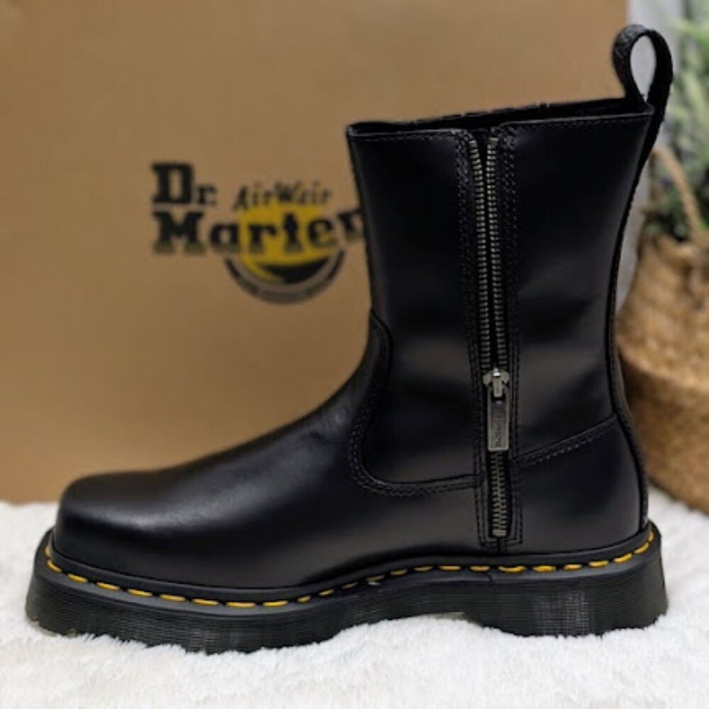 Dr. Martens Amaayah Lo Black Orleans Leather Square Toe Boots UK 7 NIB - Picture 8 of 13